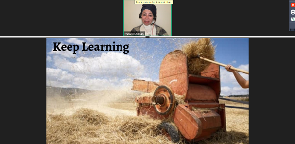 Maha El-Metwally yn annerch cynhadledd ar-lein y CIOL