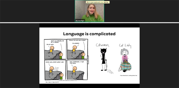 Bozena Pajak yn annerch cynhadledd ar-lein y CIOL